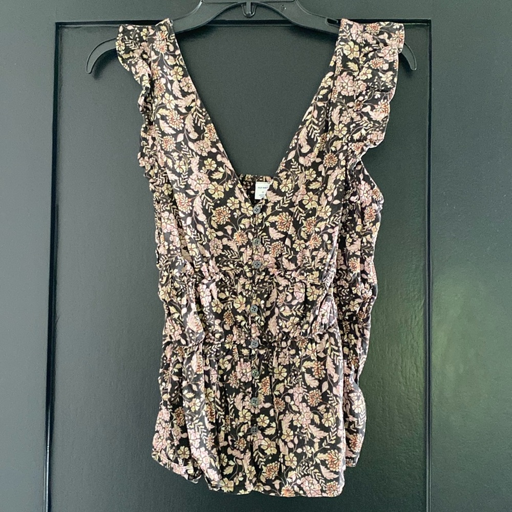 Cute Womens OLD NAVY Floral Print Tank Top Black Sz S